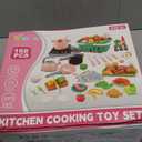 130Pcs Kitchen Playset, Toddler Pretend Cooking Play Pots, Pans, Utensils Cookware, Daily Food Fruit Veges, Shopping Storage Basket, Dessert, Prop Money, Learning Gift for Child (Pink)