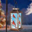 Solar Lanterns with Cardinal Theme Outdoor Waterproof Decorative Lights for Garden Birthday Gifts for Women, Mom, and Grandma Solar LED Hanging Lights for Yard, Patio, Lawn, and Porch (Tree Trunk)