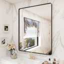 28x36 Black Matte Bathroom Mirror, Rectangle Framed Vanity Mirror for Wall, Rounded Corner, Anti-Rust, Shatterproof (Horizontally/Vertically)