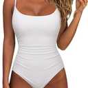 SUUKSESS Women One Piece Tummy Control Swimsuit Crisscross Backless Bathing Suit Size M, White