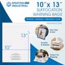 Spartan Industrial - 10 X 13 (100 Count) Self Seal Clear Poly Bags with Suffocation Warning for Packaging, T Shirts - Permanent Adhesive