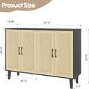 Panana Buffet Storage Cabinet with Rattan Decorating 4 Doors Living Room Kitchen Sideboard 48.43 x 34.65 x 15 inch (Black)