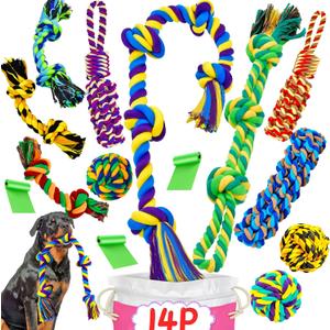 SHARLOVY XL Dog Chew Toys for Aggressive Chewers Large Breed, 14 Pack Tough Indestructible Dog Toys for Aggressive Chewers, Durable Puppy Chew Toys for Teething, Heavy Duty Cotton Rope Toys