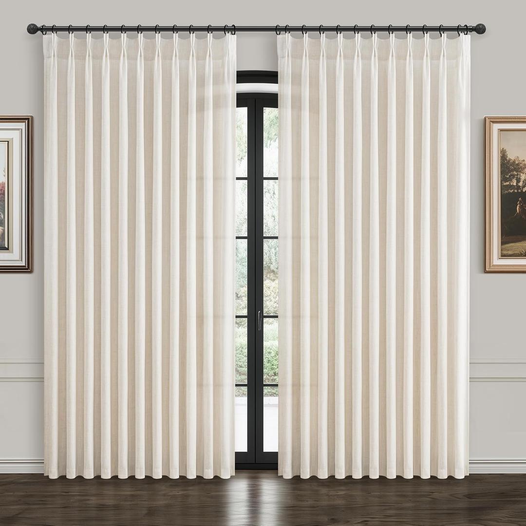 Birch 60 Inch Wide Light Filtering Room Divider Curtains 92 Inches Long 2 Panels Set, Memory Trained Pinch Pleated Privacy Curtain Natural Linen Blend Semi Sheer Country Windows Drapes 90-92 Length
