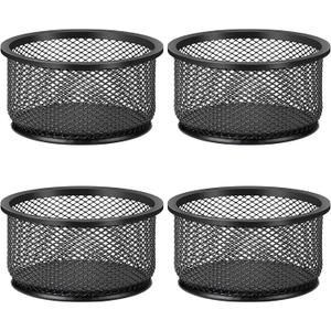 MaxGear Paper Clip Holder, Stackable PaperClip Organizer for Desk, 4 Pack Metal Mesh Paper Clip Holders with Non-Slip EVA Pad, Desk dispensers for Office Binder Box, Black