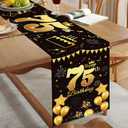 Happy 75th Birthday Table Runner Black Gold 72 Inch Long Celebrate 75th Birthday Table Runner for 75 Years Old Men Women Anniversary Party Decor Non-Slip Dining Table Linen Cloth Decorations