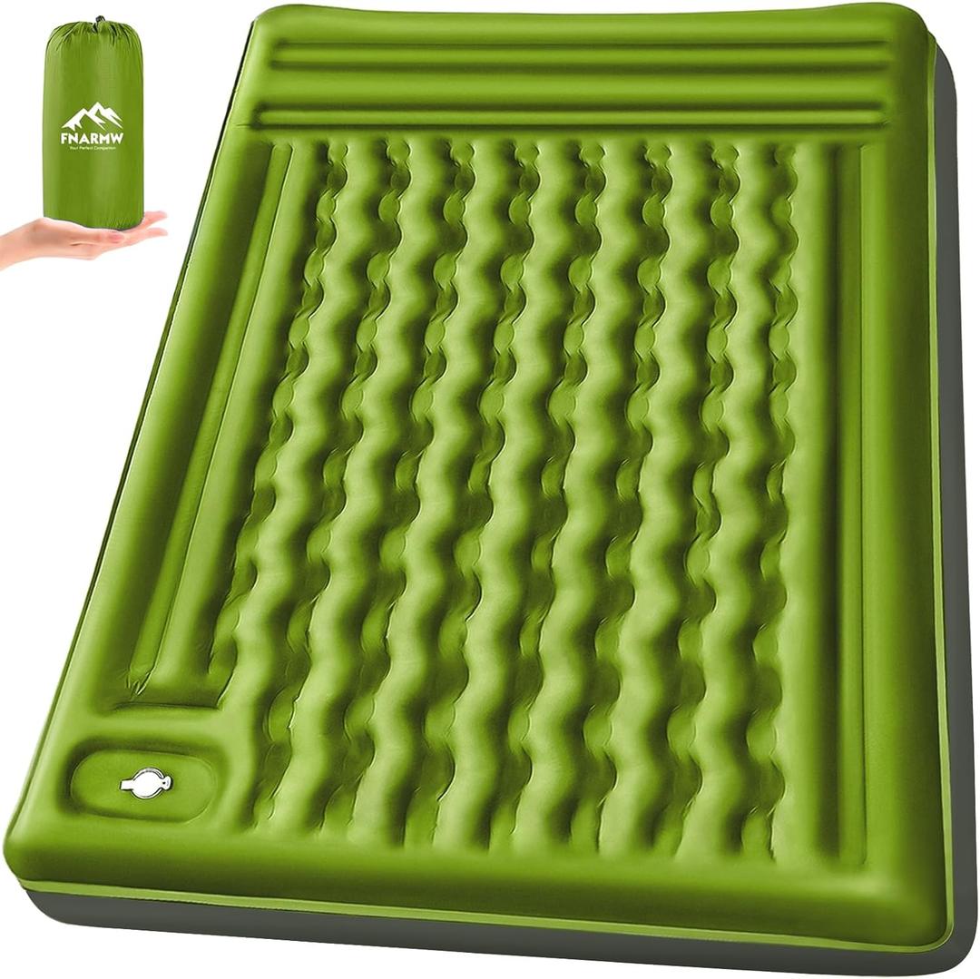 FNARMW Double Sleeping Pad Camping, Self Inflating 6'' Extra-Thick 2 Person Pillow Built-in Foot Pump Waterproof Inflatable Sleeping Mat Backpacking, Tent, Hiking, Portable Camping Pad (Yellow Grey)