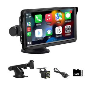 7 Inch HD IPS Touchscreen Wireless CarPlay & Android Auto, Voice Control with HD Night Vision Waterproof Backup Camera, Plug and Play Universal for All Vehicles