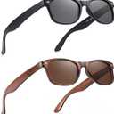 2 Pack Reader Sunglasses for Men Women Classic Rectangle Reading Glasses Outdoor Full Lenses Magnifying Eyewear UV Protection Matte Black/Bright Brown +2.75