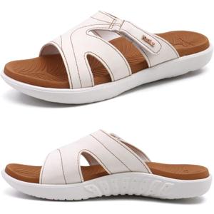 KuaiLu Womens Fashion Orthotic Slides Ladies Lightweight Athletic Yoga Mat Sandals Slip On Thick Cushion Slippers Sandals With Comfortable Plantar Fasciitis Arch Support (7, White Khaki)