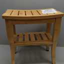 Bamboo Shower Bench Stool with Storage Shelf, Waterproof Shower Chair Spa Bath Seat, Shower Stool for Inside Shower, Bathroom Bench Seat for Adults Elderly Seniors for Indoor or Outdoor Use (Natural)