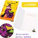 4 x Ceiba Tree Halloween Cards with Envelopes for Kids Glitter Foil Die Cut 12 Pcs 3.75X5.2 inch Message inside Trick or Treat Witch Vampire Skeletons Haunted House Pumpkin Jack-o'-lanterns Bats Spiderwebs