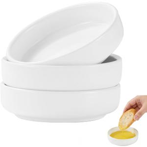 Bread Dipping Bowls Set of 3, Small Dipping Sauce Bowls, White Ceramic Sauce Dishes, Stackable, Shallow Round Bowl for Olive Oil, Dips and Sauces, Easy to Clean, Ideal for Parties and Home Use