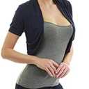 AmélieBoutik Women Short Sleeve Bolero Shrug Open Front Pleated Sides Cropped Cardigan for Dress Casual XS