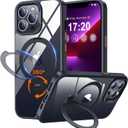 PuyaTeya 360 Rotatable Magnetic Stand for iPhone 13 pro max Case Compatible with Mag-Safe 16FT Military Drop Protection, Anti-Scratch/Fingerprint Shockproof iPhone 13 pro max Phone Case(Clear-Black)