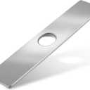 Kitchen Sink Faucet Hole Cover, Deck Plate Escutcheon- 1 or 3 Hole Long Rectangle Cover Plate, Plumbing Cover Plates, Mayyaya 10" Deck Plate Kitchen Faucet or Bathroom: 304 Stainless Steel (Nickel)