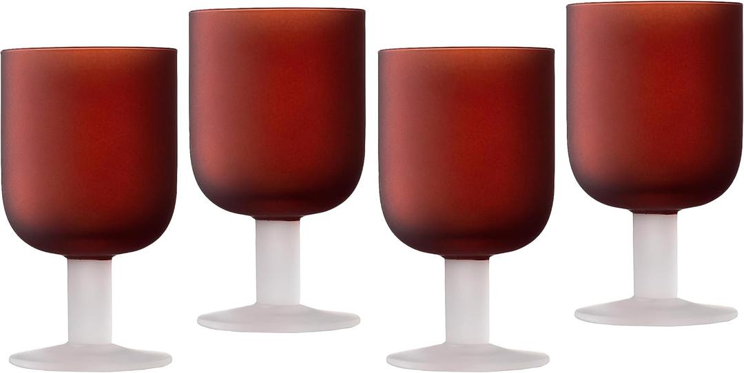 Elle Decor Frosted Glass Goblets Set of 4 - Beverage Stemmed Glass Cups- 8.2 oz Capacity - Elegant Red Wine Glassware for Wedding, Anniversary, Housewarming (Red)