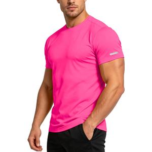 Workout Shirts Men Moisture Wicking Quick Dry Running Short Sleeve (Pink)