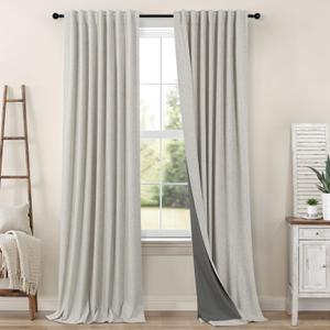 Blackout Linen Curtains 96 Inches Long for Living Room 2 Panel Set Black Out Light Blocking Back Tab Neutral Boho Farmhouse 96 Inch Curtain Drapes for Bedroom Window Earth Tone Stone Birch Taupe Tan, 52"W x 96"L (Pack of 2), Stone