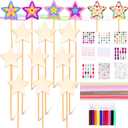 Chinco 57 Pcs Star Princess Fairy Wands Kit Make Your Own Princess DIY Art Craft Magical Wand Include 18 Star Wooden Fairy 9 Gem Stickers 20 Ribbons 10 Markers Party Supply