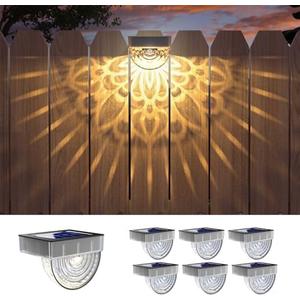 twinkya 6 Pack Solar Fence Lights Solar Outdoor Wall Lights Plastic Solar Powered Deck Step Stair Lights Waterproof Fence Solar Light for Garden Post Patio Backyard Yard Decor (Warm, 5 Pack)