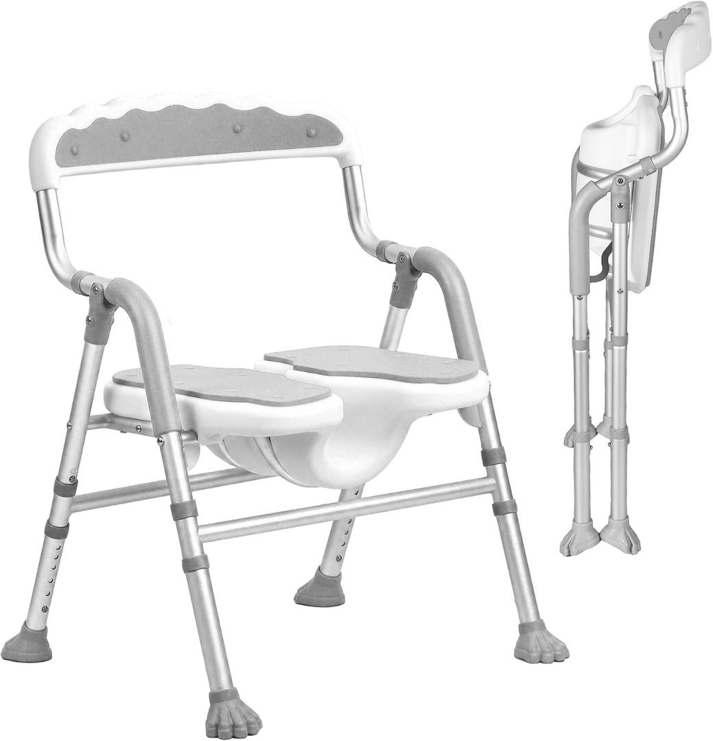 Foldable Shower Chair for Inside Showe Non-Slip Portable Shower Seat for Elderly and Disabledwith U-Shape Cutout 5-Level Height Adjustment for Seniors, Handicap, Pregnant, Gray