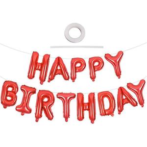 TONIFUL Red Happy Birthday Balloons 16 Inch Mylar Foil Letters Birthday Sign Banner Balloon Bunting Reusable for Girls Boys Kids & Adults Birthday Decorations and Party Supplies