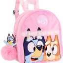 Bluey Backpack for Girls - Fluffy Fur Pink Kids Backpack Travel Purse for Children & Toddler School Bag Rucksack Handbag Ideal for Nursery and Daily Use