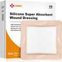 Carbou Silicone Super Absorbent Wound Dressing 5"x 5", 10 Individual Pack, Self-Adhesive Waterproof Bandage, Soft Highly Absorbent Dressing for Wound Care, Burns, Bedsores, Traumas & Surgical Wounds