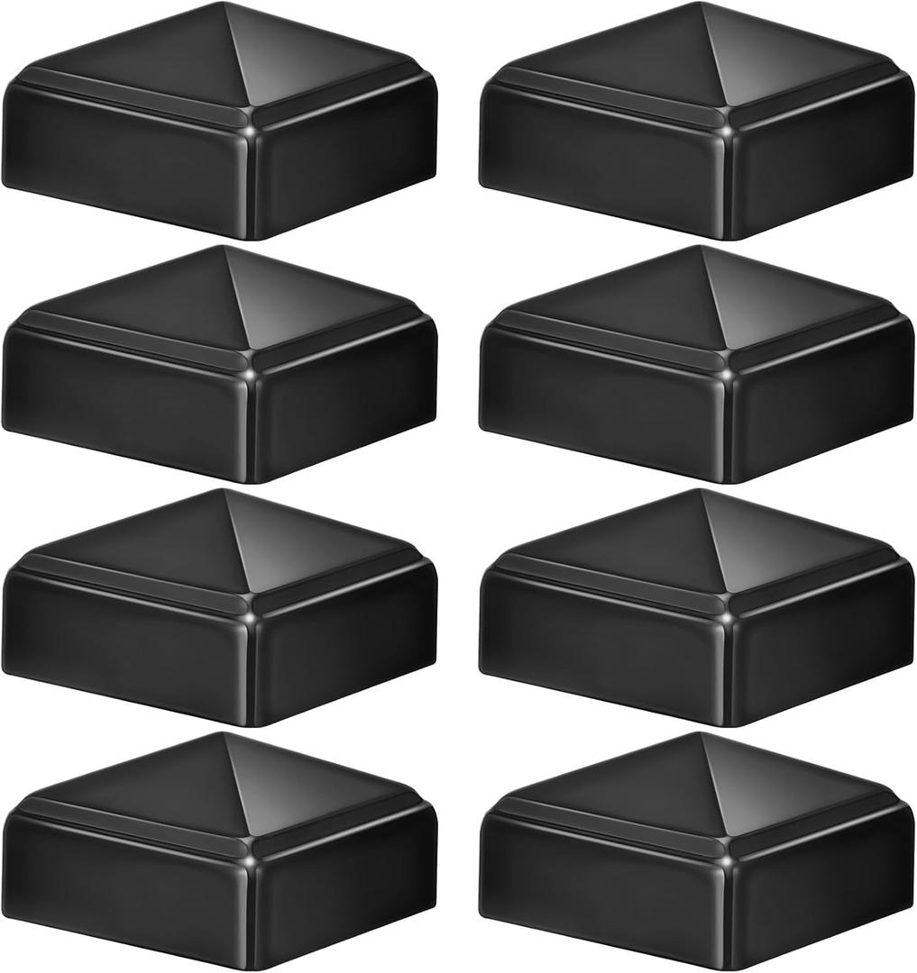 Pelopy 8 Pcs 2" x 2" Black Aluminum Pyramid Post Caps for Wooden or Metal Fence Posts, Weatherproof Decorative Pyramid Covers for Decks, Mailboxes, and Corridors