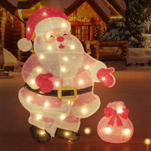 CiyvoLyeen Lighted Christmas Yard Decoration P-Ink Santa Outdoor Lawn Decoration Porch Decor 1.8FT Pre-lit Christmas Santa Decoration Xmas Light Up Holiday Warm LED Lights for Indoor Home Outside