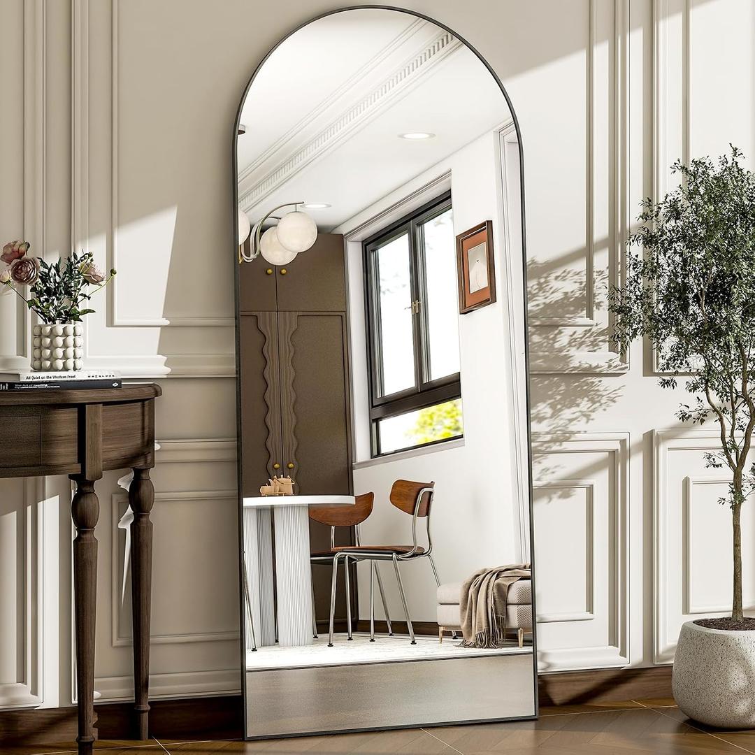 57" x 20" Arched Full Length Mirror - Wall Mounted/Floor Mirror Aluminum Alloy Frame Full Body Mirrors for Bathroom Living Room Bedroom and Entryway, Black