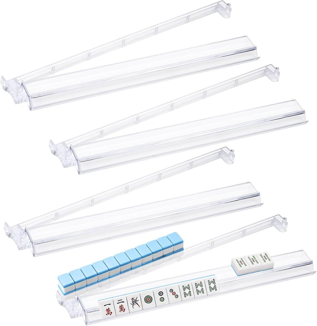 2-in-1 Mahjong Racks with Pushers 4-Pack, Non-Slip Acrylic Mahjong Racks