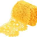 MECCANIXITY 4 Inch Wide 5 Yard Lace Ribbon Floral Pattern Light Yellow Lace Trim Ribbon for Sewing Making DIY Crafts Gift Wrapping Wedding Decor