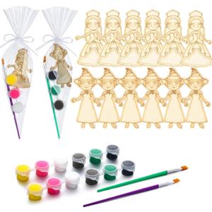AmazingSpark 12 Sets Paint Your Own Witch Party Favors Pink and Green Princess Party Favors DIY Wood Painting Craft Kit Color Your Own Art Craft Kit(Witch)