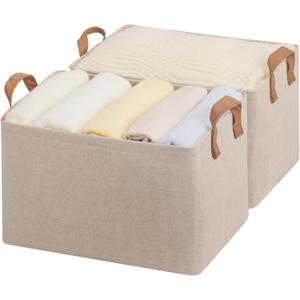 StorageWorks Storage Bins, Shelves Baskets for Organizing, Large Fabric Closet Organizers with Handles, Metal Frame, Brown and Beige, 2-Pack