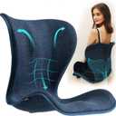 Ergonomic Lumbar Support Posture Corrector Back Seat Cushion for Office Chair, Wide Waist Butt Cradle for Men Women Long Teens Sitting Desk Work Gaming Accessory, One Piece Backrest Straightener, Blue