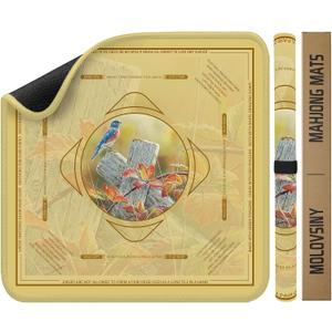 Mahjong Mat 31.5 Inch Square - Non-Slip Durable Table Cover for Mahjong/Card/Domino Games, Rolled Shipping with Storage Pockets & Noise Reduction, Premium Gift for Women(Autumn Bluebird), 31.5 inches x 31.5 inches x 0.08 inches