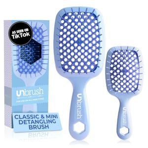 FHI Heat - UNbrush Detangling Brush Combo Pack  Original & Mini UNbrush Hairbrush for All Wet/Dry Hair Types  DuoFlex Anti Static Hair Brush, Vented Detangler Brush for Pain-Free Styling (Periwinkle Light Blue)