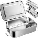 Leonyo 47oz 18/10 Stainless Steel Lunch Box, 1400ml Metal Bento Box for Adults with 2 Dividers, Leak-Proof Bento Snack Containers for Women Man, Dishwasher Safe, Oven Safe Except for Lid