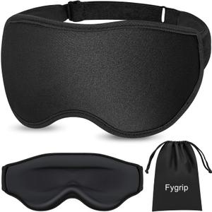 3D Eye Mask Sleep Mask for Men & Women, 100% Pressure-Free & Light Block-Out Eye Mask for Sleep with Easy Adjustable Strap, Night Eye Cover for Travel, Black