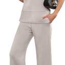 ANRABESS Womens 2 Piece Outfits Summer Beach Vacation Clothes Spring Travel Airport Casual Wide Leg Pants Lounge Sets (Beige, M)