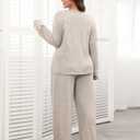 Blooming Jelly Women Plus Size Pajamas Sets Cute Lace Lounge Set Long Sleeve Pj Sets V Neck Loungewear Fall Outfit (Large, Apricot)