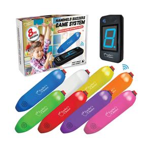 Digital Energy Wireless Handheld Game Buzzer System - Console Displays First Buzz-in - Great for Jeopardy, Family Feud, Trivia and Buzz Games - 8 Joystick Buzzers