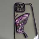 Glitter 3D Butterfly Case for iPhone 14 Pro Max, Cute Luxury Bling Sparkle Liquid Flowing Case with Camera Lens Protector Plating Bumper for Women and Girls (Purple)