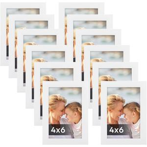 Lyeasw 4x6 Picture Frames White 12 Pack, Multi 4 by 6 Photo Frame with HD Glass for Wall Mount or Tabletop Display