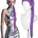 Half and Half Long Purple Braid Ponytail Wig 41.3'' Pre-styled Purple Braided Anime Cosplay Wig for Women Party Halloween Costumes Movie Cos