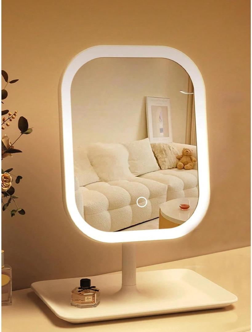 Touch-Sensitive Controls Vanity mirrorr, Makeup Mirror with LED Light, 2400mAh Rechargeable, 270-degree Rotation Adjustment,Beauty Vanity Mirror with Lights Portable Travel, 3 Light Color (White)