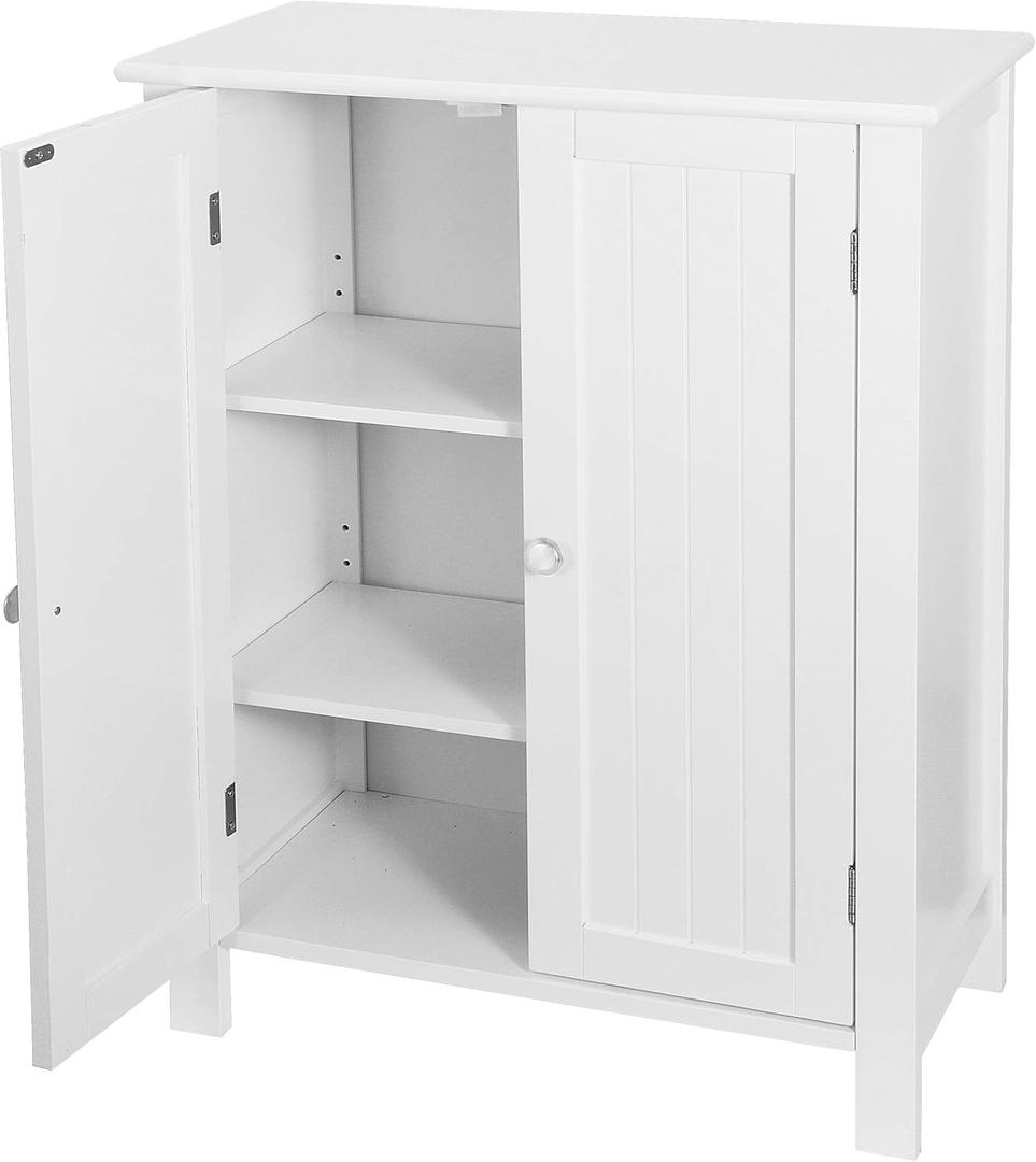 SUPER DEAL Modern Bathroom Floor Storage Cabinet with Adjustable Shelf and Double Door Rust Proof, Living Room Modern Home Furniture Storage Organizer Cabinet (White)