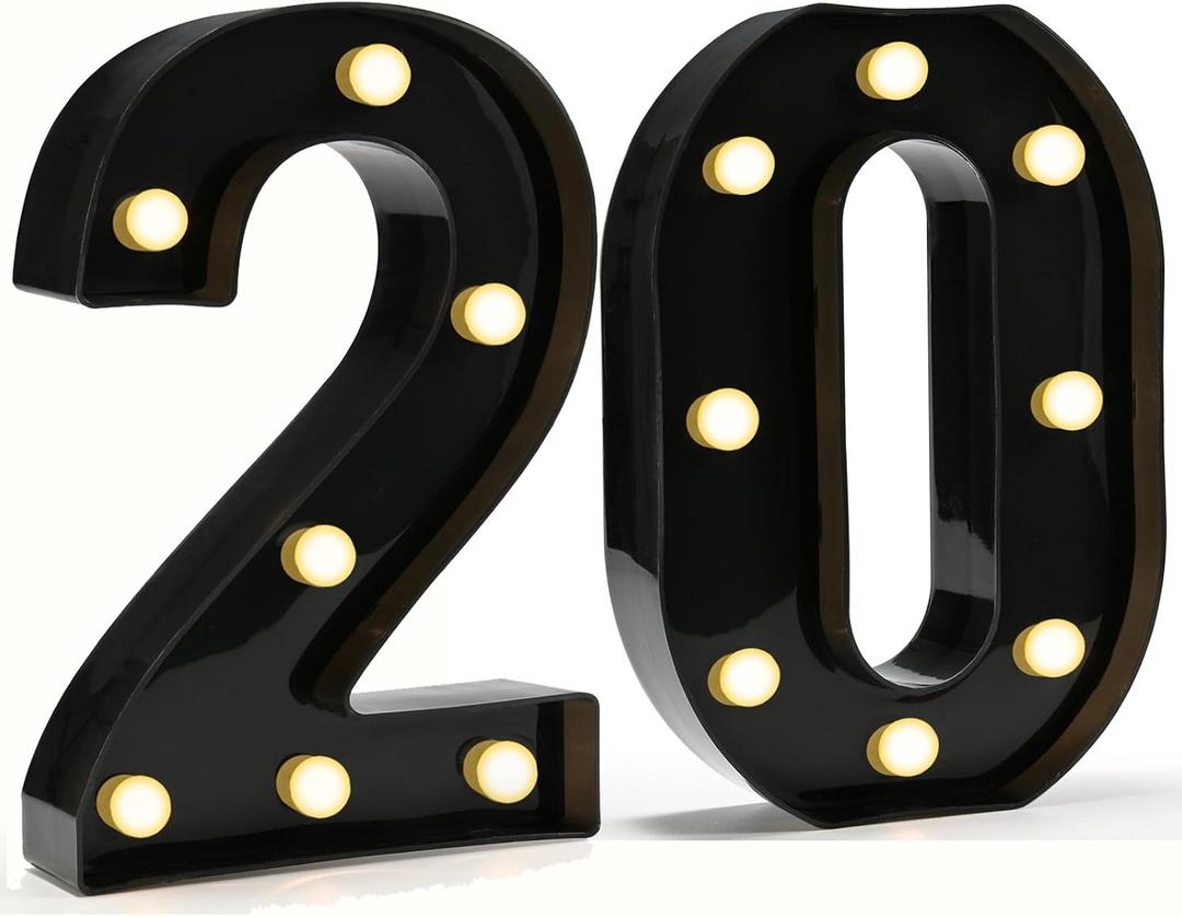 Pooqla Light Up Numbers for Graduation Decorations 2026, Decorative Marquee Number Light Sign for 20th Birthday Party Decor, LED Battery Powered Lighted Sign for Party, Lighted Number 20